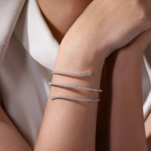 14K White Gold Wraparound Diamond Bangle