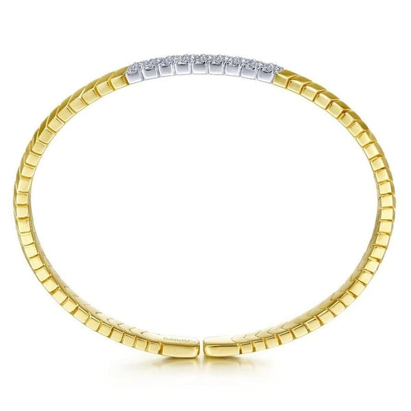 14K Yellow Gold Chevron Cuff Bracelet with White Gold Diamond e Station