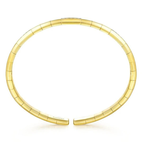 14K Yellow Gold Cuff Bracelet with Diamond e Stations