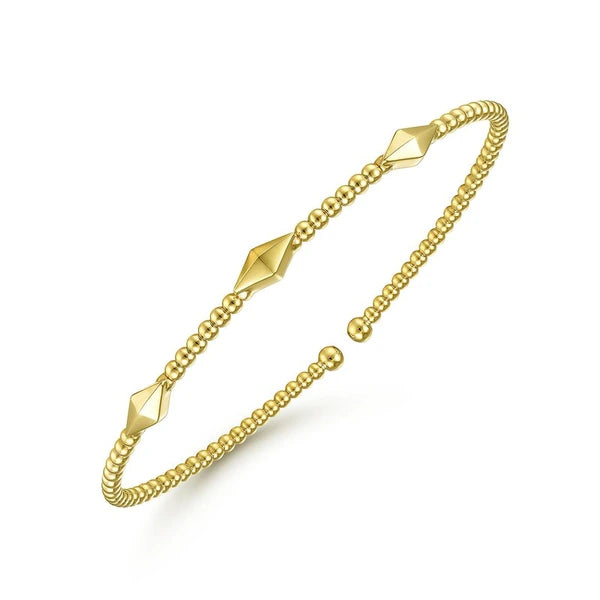 14K Yellow Gold Bujukan Bead Cuff Bracelet with Pyramid Stations
