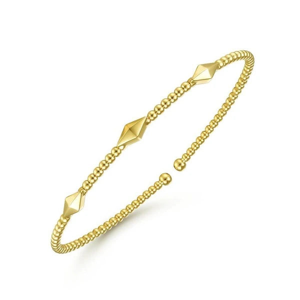 14K Yellow Gold Bujukan Bead Cuff Bracelet with Pyramid Stations