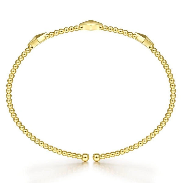 14K Yellow Gold Bujukan Bead Cuff Bracelet with Pyramid Stations