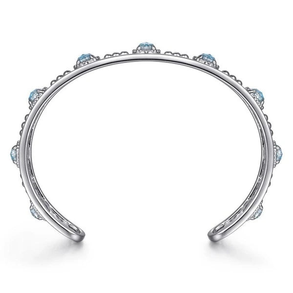 925 Sterling Silver Rock Crystal and Turquoise Station Bangle