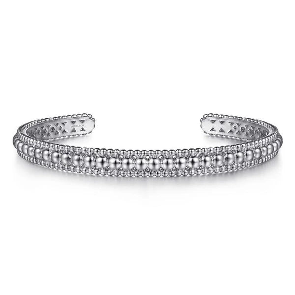 925 Sterling Silver Bujukan Beaded Open Bangle