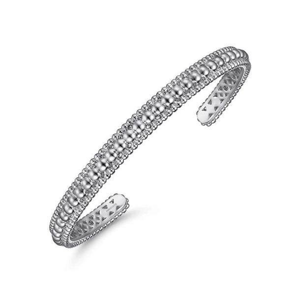 925 Sterling Silver Bujukan Beaded Open Bangle