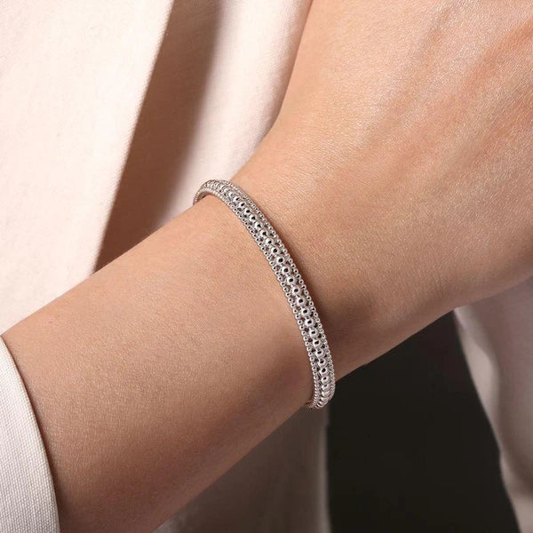 925 Sterling Silver Bujukan Beaded Open Bangle