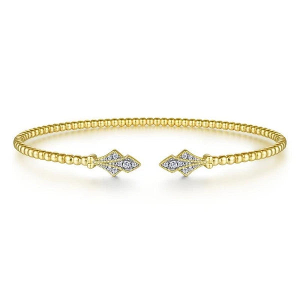 14K Yellow Gold Bujukan Bead Split Cuff with Diamonds