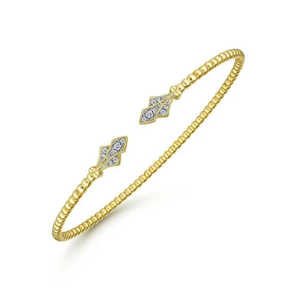 14K Yellow Gold Bujukan Bead Split Cuff with Diamonds