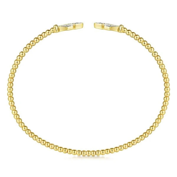 14K Yellow Gold Bujukan Bead Split Cuff with Diamonds