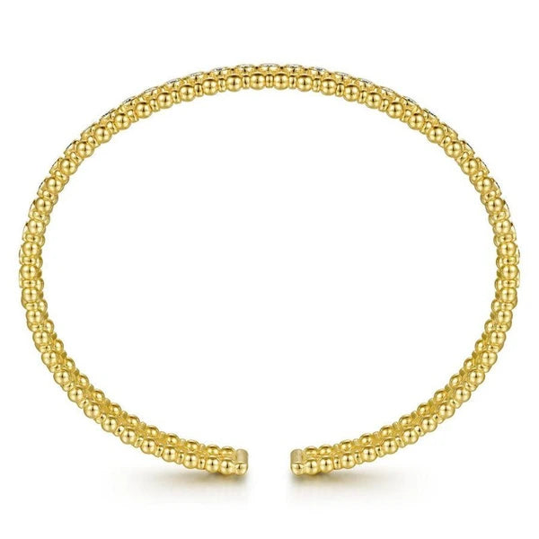 14K Yellow Gold Bujukan Bead Cuff Bracelet with Diamond Bezel Connectors