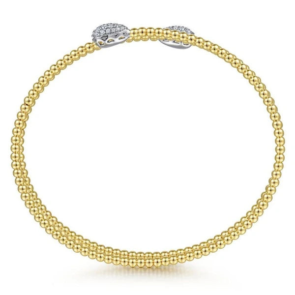 14K Yellow Gold Bujukan Bead Wrap Bracelet with White Gold Diamond End Caps