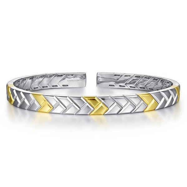 925 Sterling Silver and 14K Yellow Gold Open Herringbone Bracelet