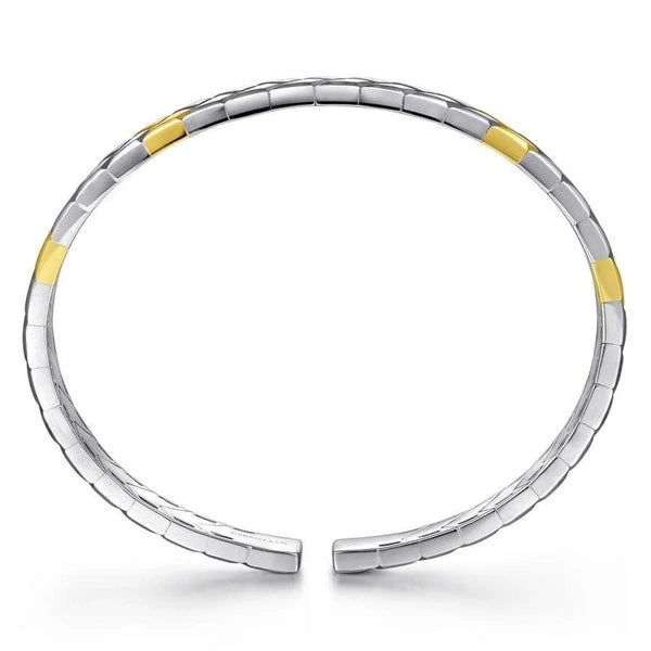 925 Sterling Silver and 14K Yellow Gold Open Herringbone Bracelet