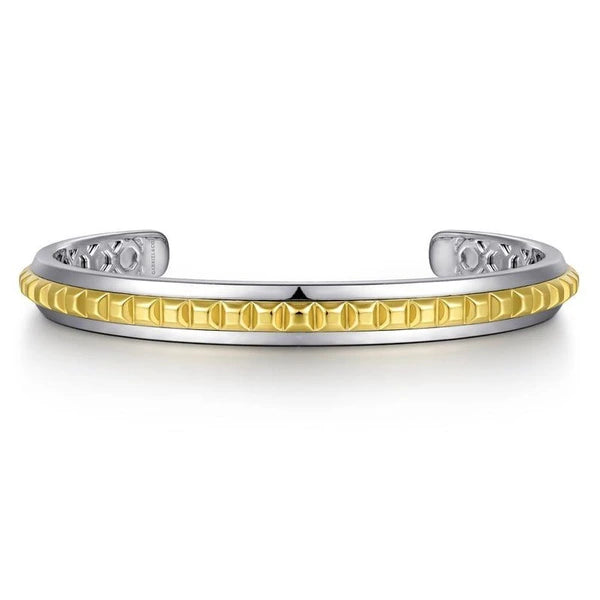925 Sterling Silver Open Cuff Bracelet with 14K Yellow Gold Grommets