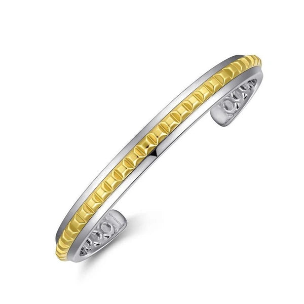 925 Sterling Silver Open Cuff Bracelet with 14K Yellow Gold Grommets