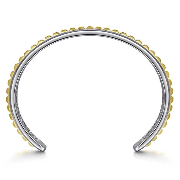 925 Sterling Silver Open Cuff Bracelet with 14K Yellow Gold Grommets