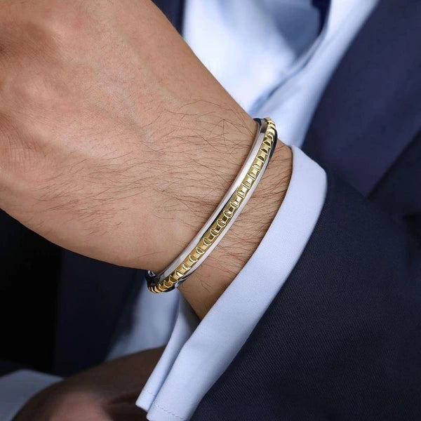 925 Sterling Silver Open Cuff Bracelet with 14K Yellow Gold Grommets