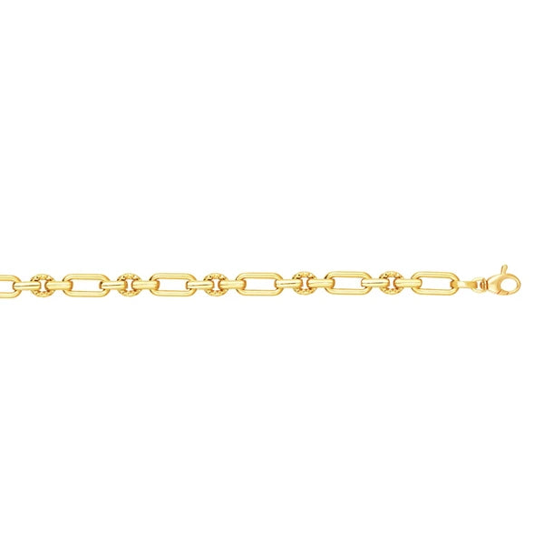 14K Gold Polished &amp; Diamond Cut Elongated Oval Link Chain