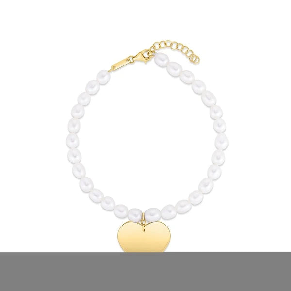 14K Pearl Heart Charm Bracelet