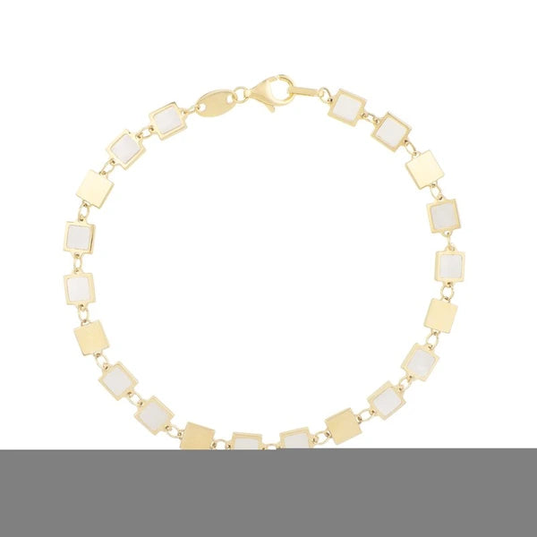 14K MOP Geometric Mirror Gem Chain Bracelet