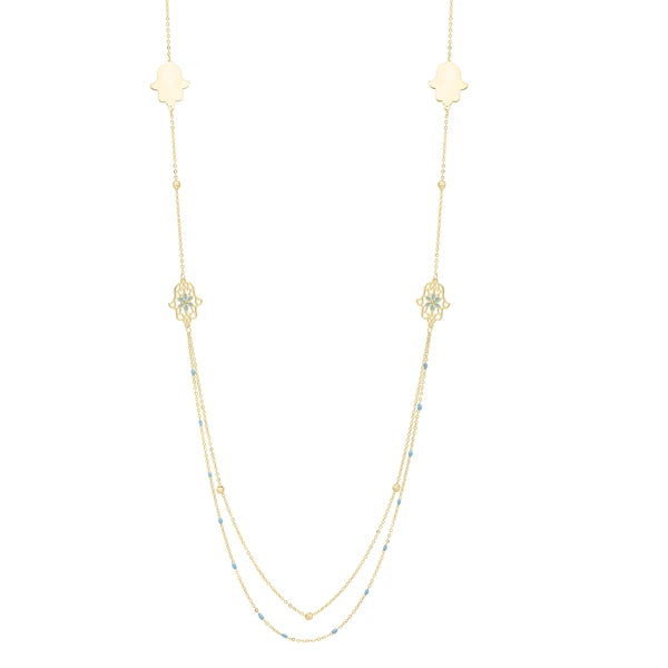 14K 30" Long Hamsa Stationed Necklace