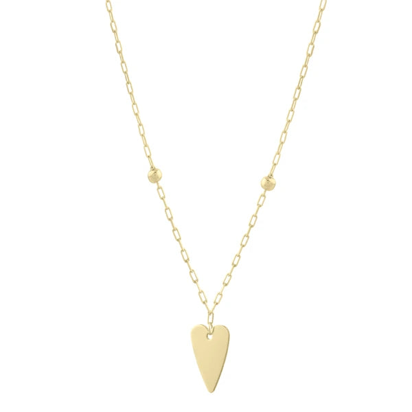 14K Elongated Heart &amp; Bead Station Necklace