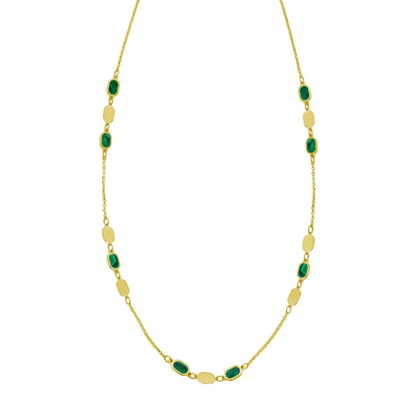 14K Hexagon Malachite Inlay Links Bracelet