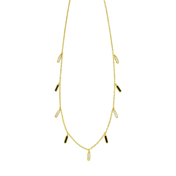 14K Onyx & MOP Inlay Station Necklace