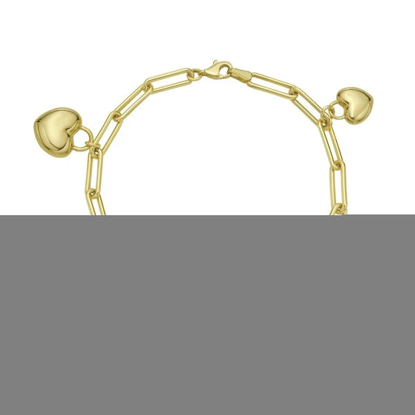 14K Puffed Heart Charm Bracelet