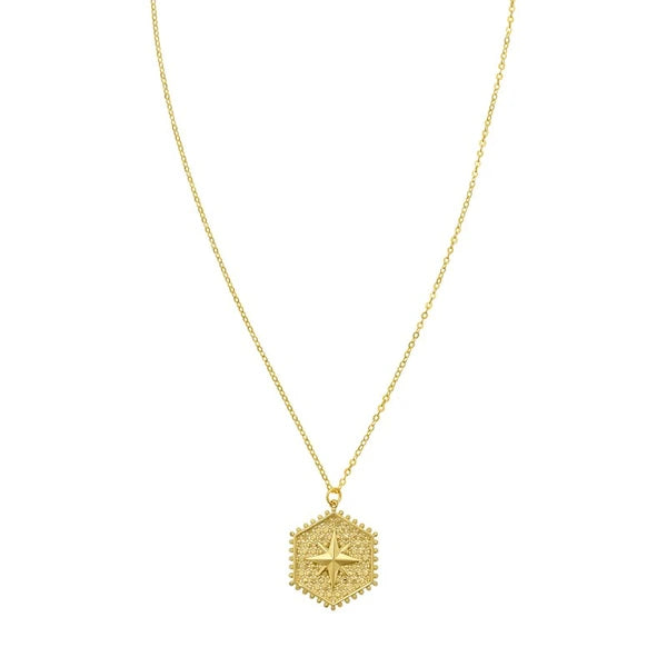 14K North Star Hexagon Necklace