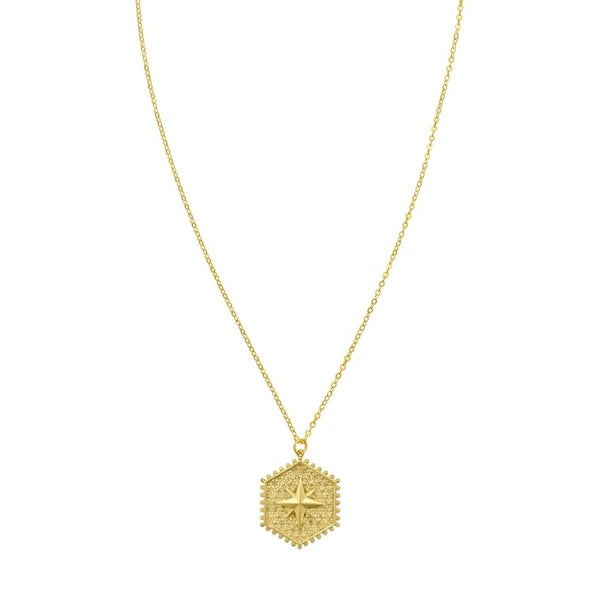 14K North Star Hexagon Necklace