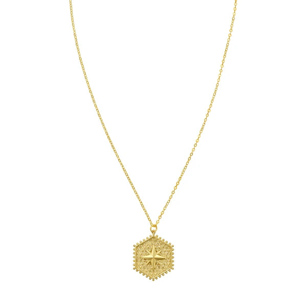 14K North Star Hexagon Necklace