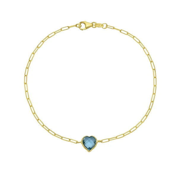 14K Blue Topaz Heart Bracelet