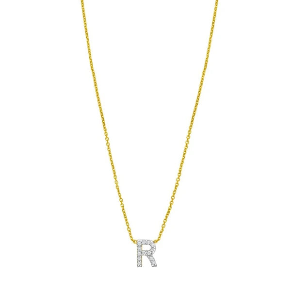14K Mini Diamond R Initial