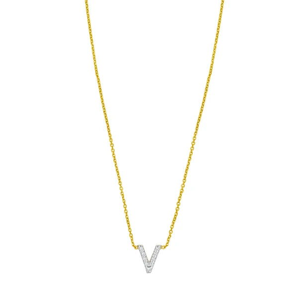 14K Mini Diamond V Initial