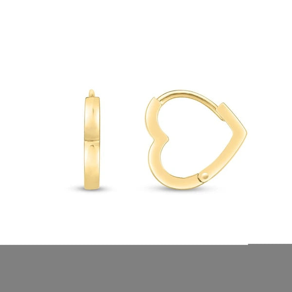 14K Heart Huggie Hoops