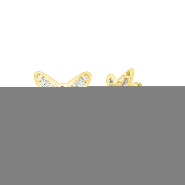 14K Gold Diamond Cut Checkered Butterfly Studs