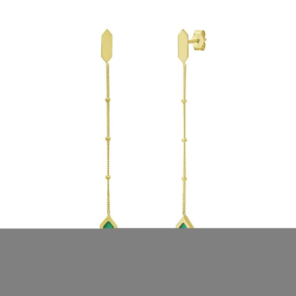 14K Hexagon Malachite Drop Earrings