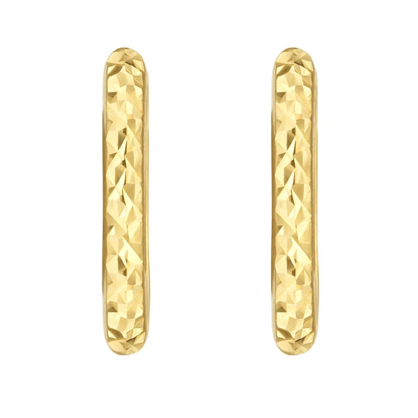14K Gold Textured Rectangular Huggie Earrings