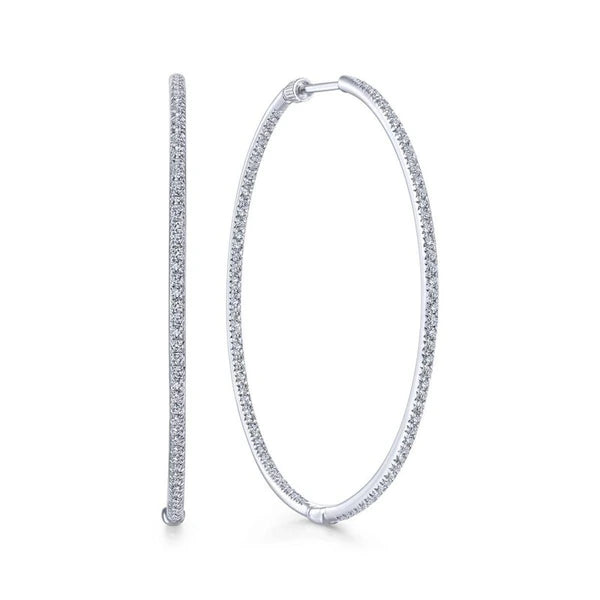 14K White Gold Prong Set 45mm Round Classic Diamond Hoop Earrings
