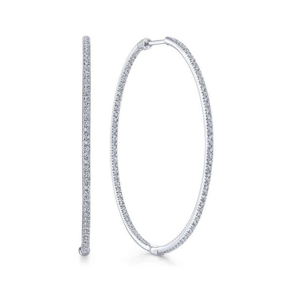 14K White Gold Prong Set 45mm Round Classic Diamond Hoop Earrings