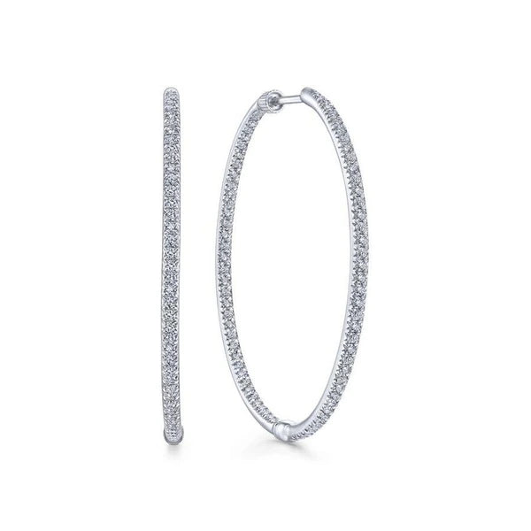 14K White Gold Prong Set 40mm Round Classic Diamond Hoop Earrings