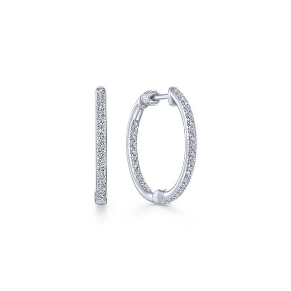 14K White Gold Prong Set 20mm Round Classic Diamond Hoop Earrings