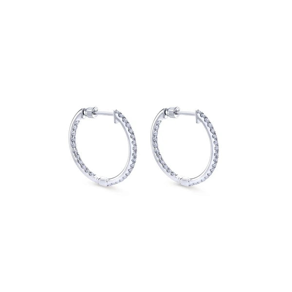 14K White Gold Tiger Claw Set 20mm Round Inside Out Diamond Hoop Earrings