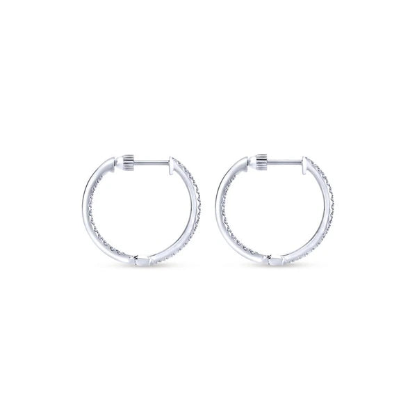 14K White Gold Tiger Claw Set 20mm Round Inside Out Diamond Hoop Earrings