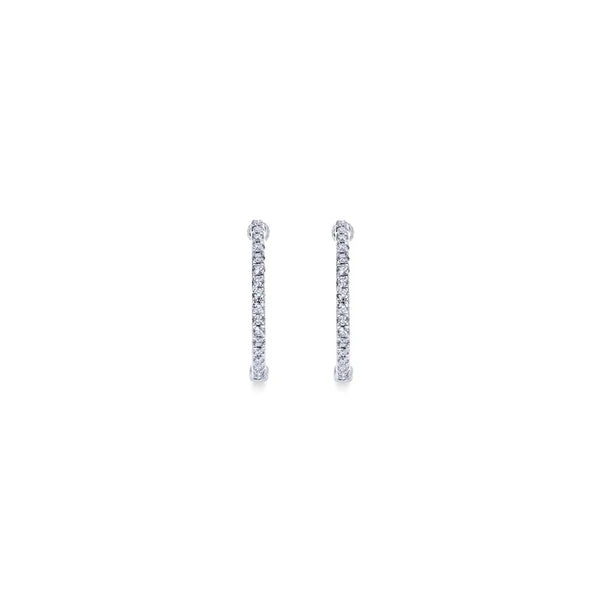 14K White Gold Tiger Claw Set 20mm Round Inside Out Diamond Hoop Earrings