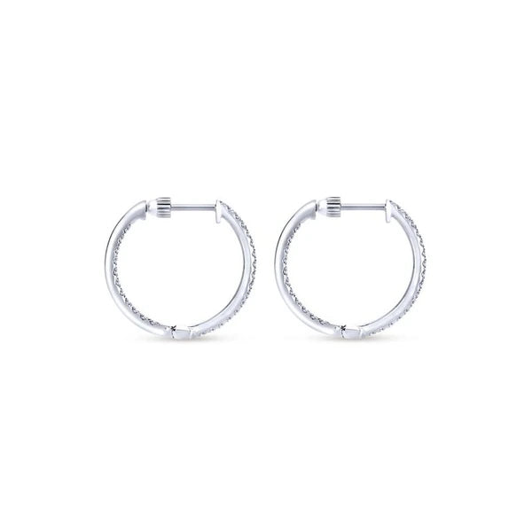 14K White Gold Tiger Claw Set 20mm Round Inside Out Diamond Hoop Earrings