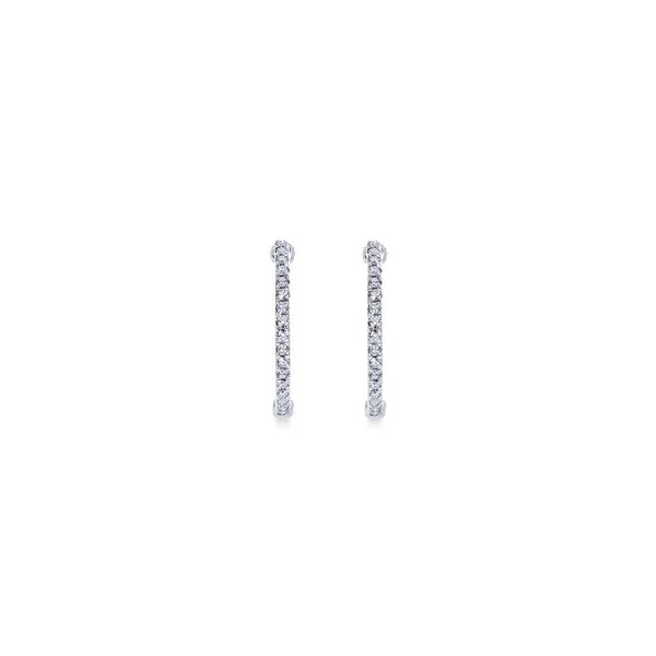 14K White Gold Tiger Claw Set 20mm Round Inside Out Diamond Hoop Earrings