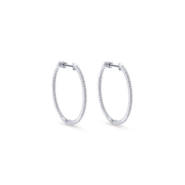 14K White Gold Micro Pave 30mm Round Inside Out Diamond Hoop Earrings