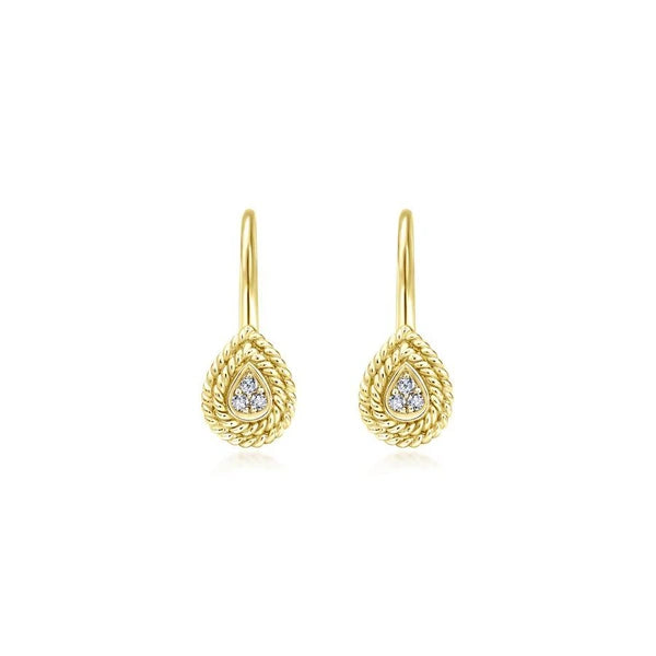 14K Yellow Gold Teardrop Diamond Drop Earrings with Twisted Rope Frames
